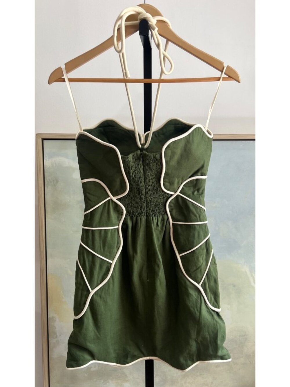 Anthropologie Farm Rio Linen Blend Wavy Mini Dress Size XS Tropical Green - Picture 4 of 6